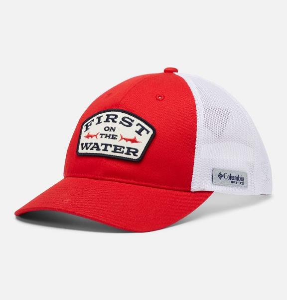 Columbia PFG Trucker Hats Red White For Men's NZ94608 New Zealand